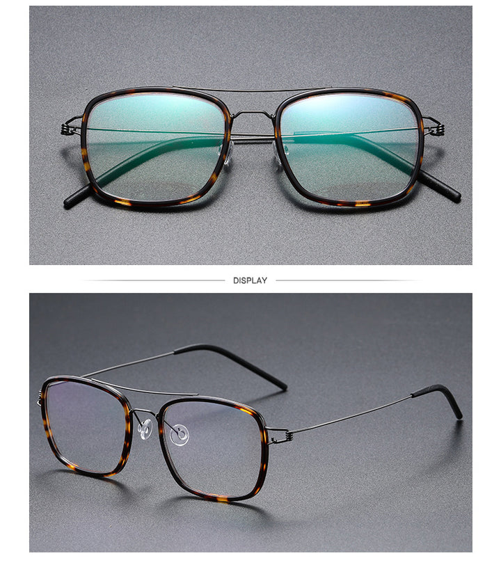 Gatenac Unisex Full Rim Square Titanium Alloy Screwless Double Bridge Frame Eyeglasses Gxyj690 Full Rim Gatenac