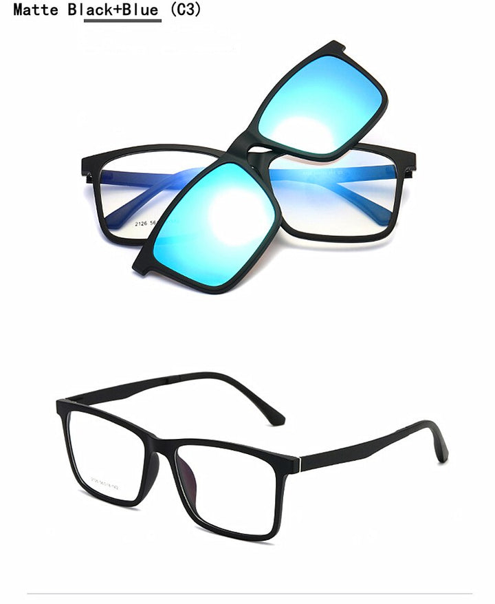 Yimaruili Men's Full Rim TR 90 Resin Frame Eyeglasses Polarized Clip On Sunglasses  2126 With Clip Ons Yimaruili Eyeglasses