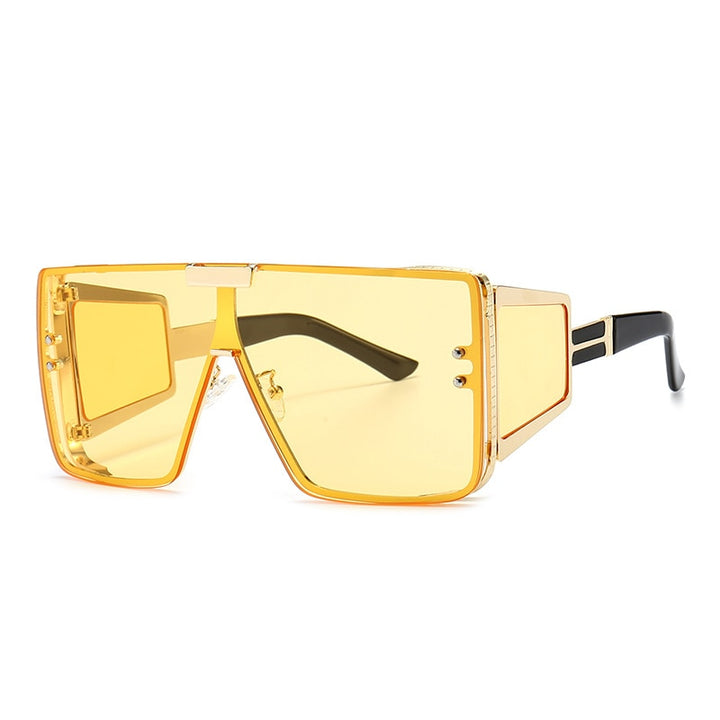 CCspace Unisex Full Rim Oversized Square One Lens Alloy Frame Sunglasses 46588 Sunglasses CCspace Sunglasses C3Yellow