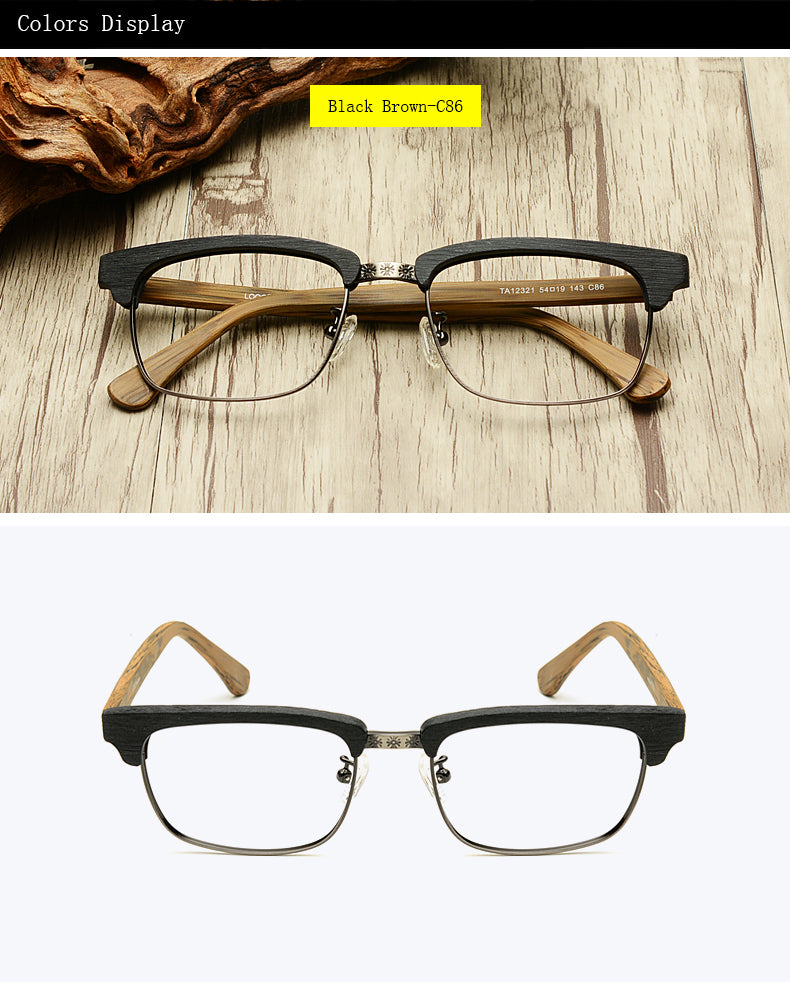 Hdcrafter Men's Full Rim Square Wood Titanium Frame Eyeglasses Ta12321 Full Rim Hdcrafter Eyeglasses