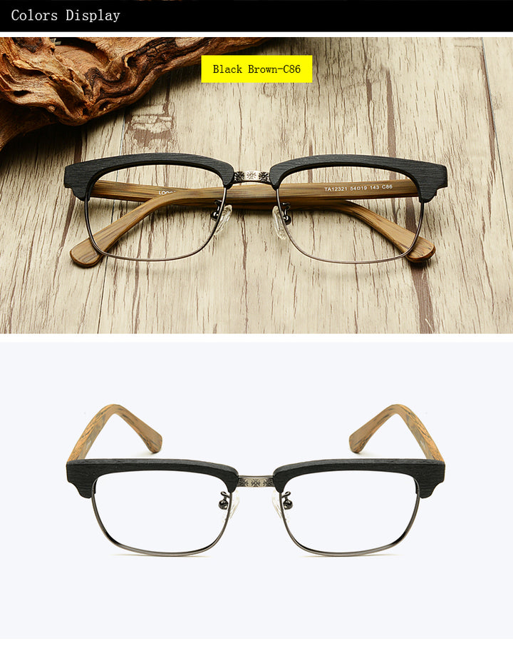 Hdcrafter Men's Full Rim Square Wood Titanium Frame Eyeglasses Ta12321 Full Rim Hdcrafter Eyeglasses