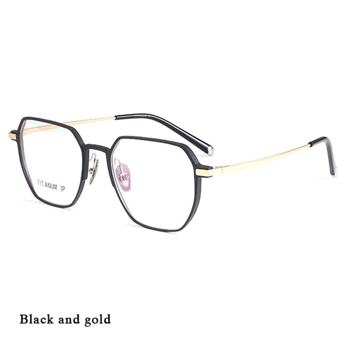 Hotochki Unisex Full Rim Titanium Alloy IP Plated Frame Eyeglasses 66004 Full Rim Hotochki Black Gold