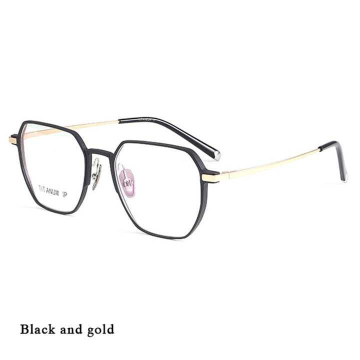 Hotochki Unisex Full Rim Titanium Alloy IP Plated Frame Eyeglasses 66004 Full Rim Hotochki Black Gold  