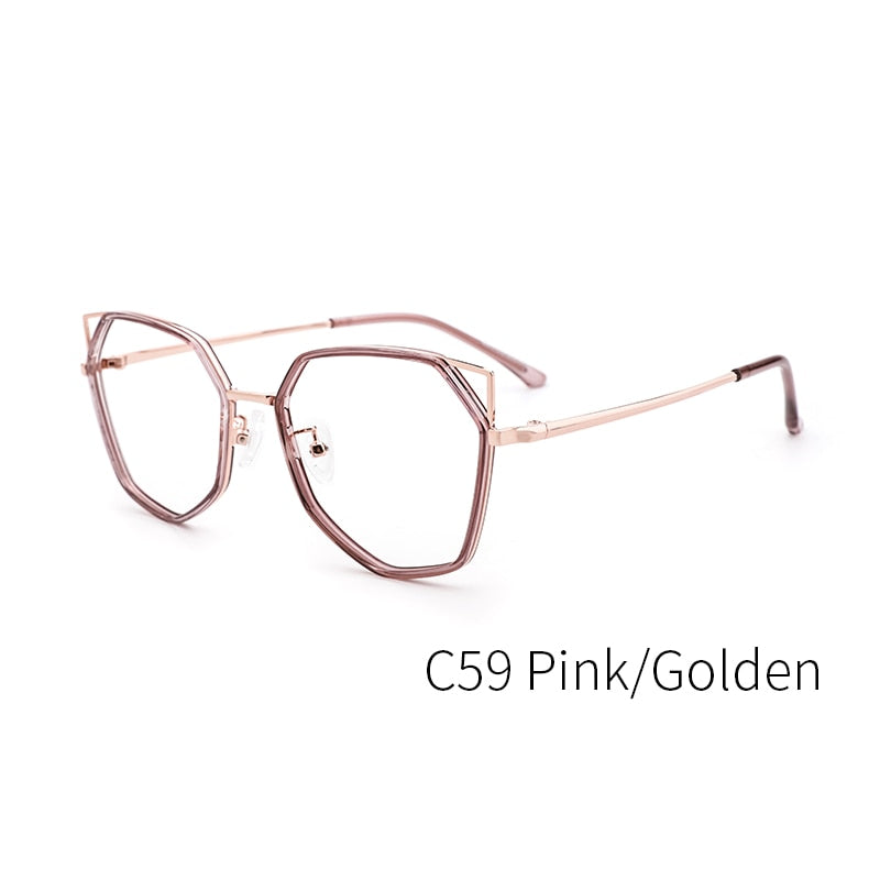 Kansept Women's Full Rim Polygonal Cat Ear Alloy Acetate Frame Eyeglasses 90053 Full Rim Kansept 90053C59