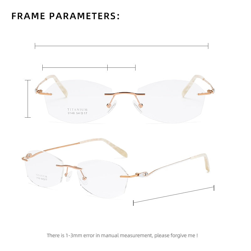Zirosat 9148 Women's Eyeglasses Titanium Rimless Eyewear Diamond Trimmed Rimless Zirosat