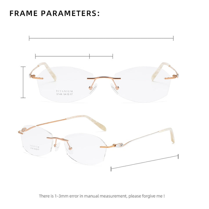 Zirosat 9148 Women's Eyeglasses Titanium Rimless Eyewear Diamond Trimmed Rimless Zirosat