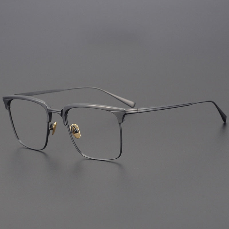 Muzz Men's Full Rim Square Titanium Acetate Hand Crafted Frame Eyeglasses 0225 Full Rim Muzz Black
