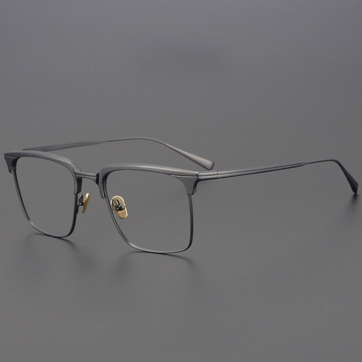 Muzz Men's Full Rim Square Titanium Acetate Hand Crafted Frame Eyeglasses 0225 Full Rim Muzz Black