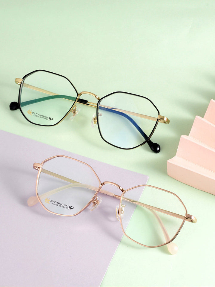 Muzz Unisex Full Rim Round Polygonal Titanium Frame Eyeglasses 32 Full Rim Muzz