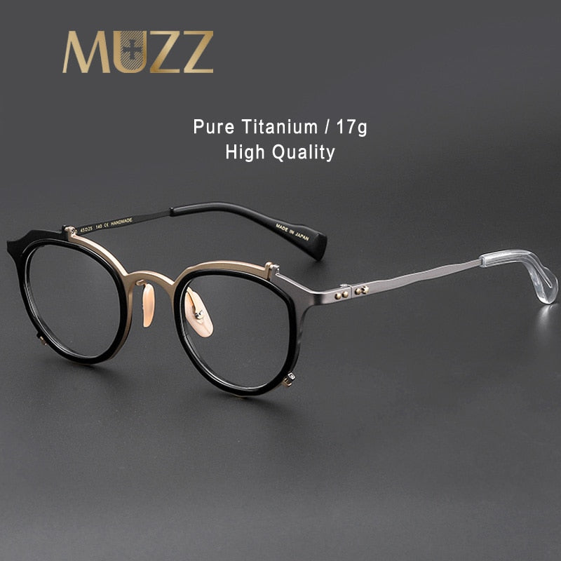 Muzz Men's Full Rim Round Hand Crafted Titanium Acetate Frame Eyeglasses 0050 Full Rim Muzz