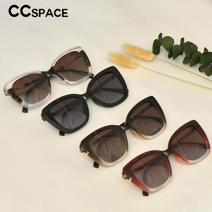 CCspace Unisex Full Rim Square Cat Eye Tr 90 Titanium Eyeglasses Clip On Sunglasses 53547 With Clip Ons CCspace