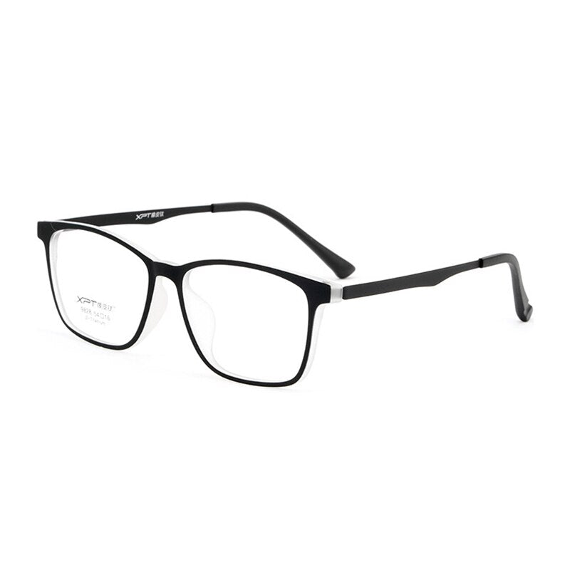 Hotony Unisex Full Rim Square TR 90 Resin B Titanium Frame Eyeglasses 9828 Full Rim Hotony BlackWhite