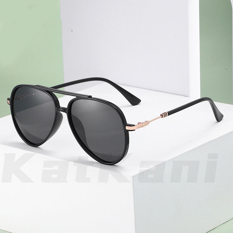 KatKani Unisex Full Rim Alloy Pilot Double Bridge Round Frame Polarized Sunglasses P267 Sunglasses KatKani Sunglasses   
