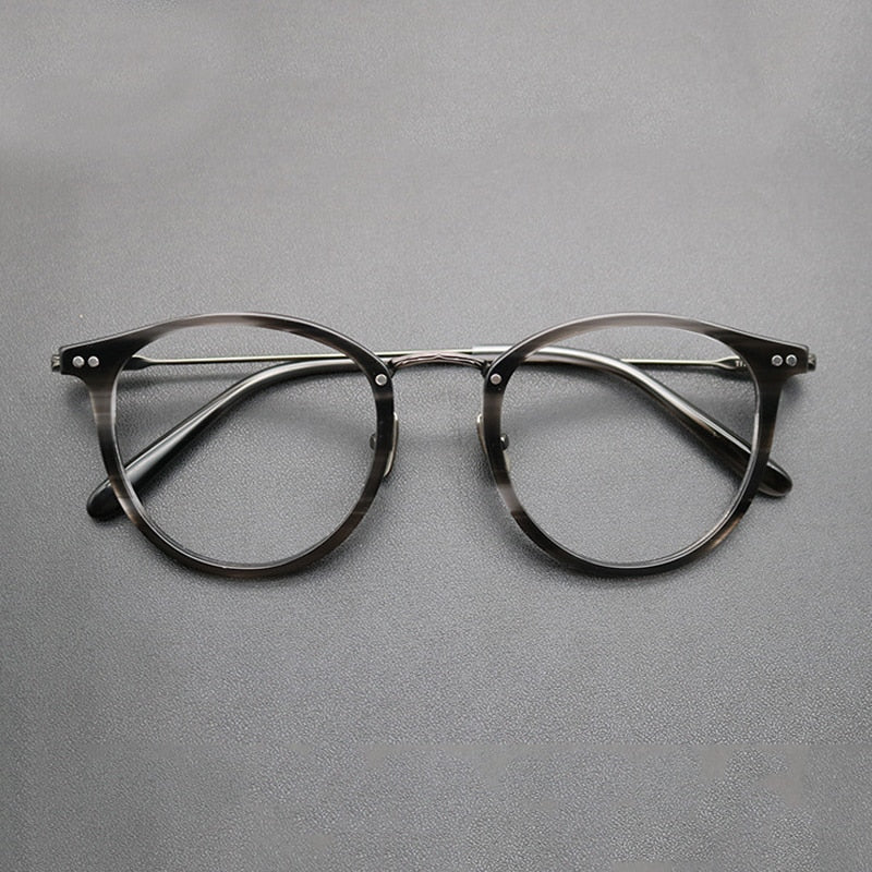 Gatenac Unisex Full Rim Round Titanium Acetate Frame Eyeglasses Gxyj717 Full Rim Gatenac Grey Tortoise