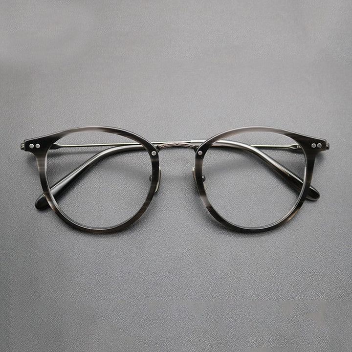 Gatenac Unisex Full Rim Round Titanium Acetate Frame Eyeglasses Gxyj717 Full Rim Gatenac Grey Tortoise