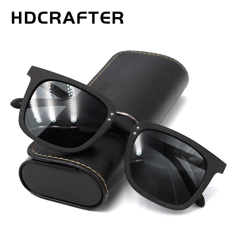 Hdcrafter Men's Full Rim Square Frame Polarized Wood Sunglasses Ps70851 Sunglasses HdCrafter Sunglasses