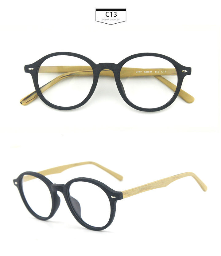 Hdcrafter Unisex Full Rim Round Oval Wood Metal Frame Eyeglasses 4237 Full Rim Hdcrafter Eyeglasses