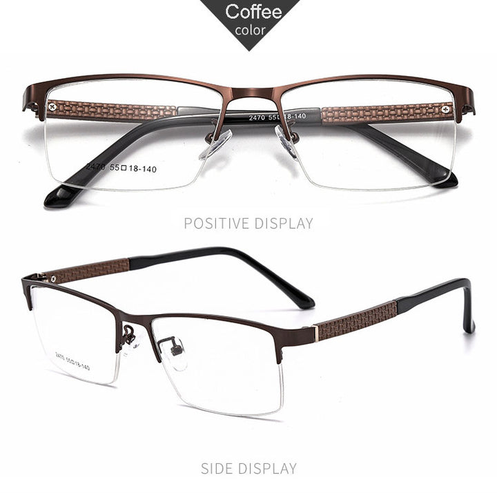 Hotochki Men's Semi Rim Browline Alloy Frame Eyeglasses 2470 Semi Rim Hotochki