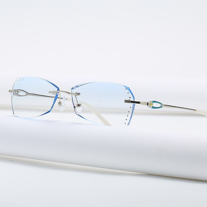 Zirosat 58060 Women's Rimless Eyeglasses Alloy Diamond Cut Tinted Lenses Rimless Zirosat