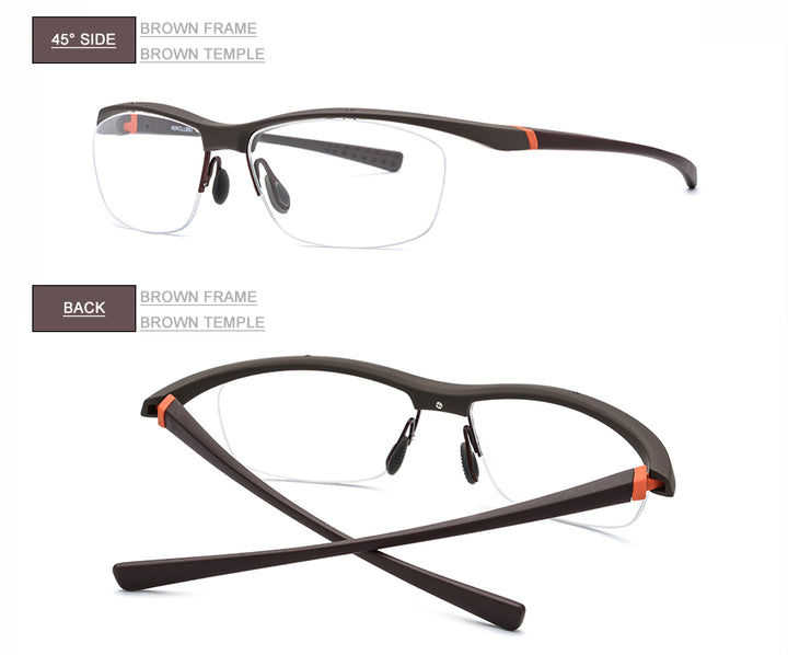 Hdcrafter Men's Semi Rim Rectangle TR 90 Sports Frame Eyeglasses 7027 Full Rim Hdcrafter Eyeglasses