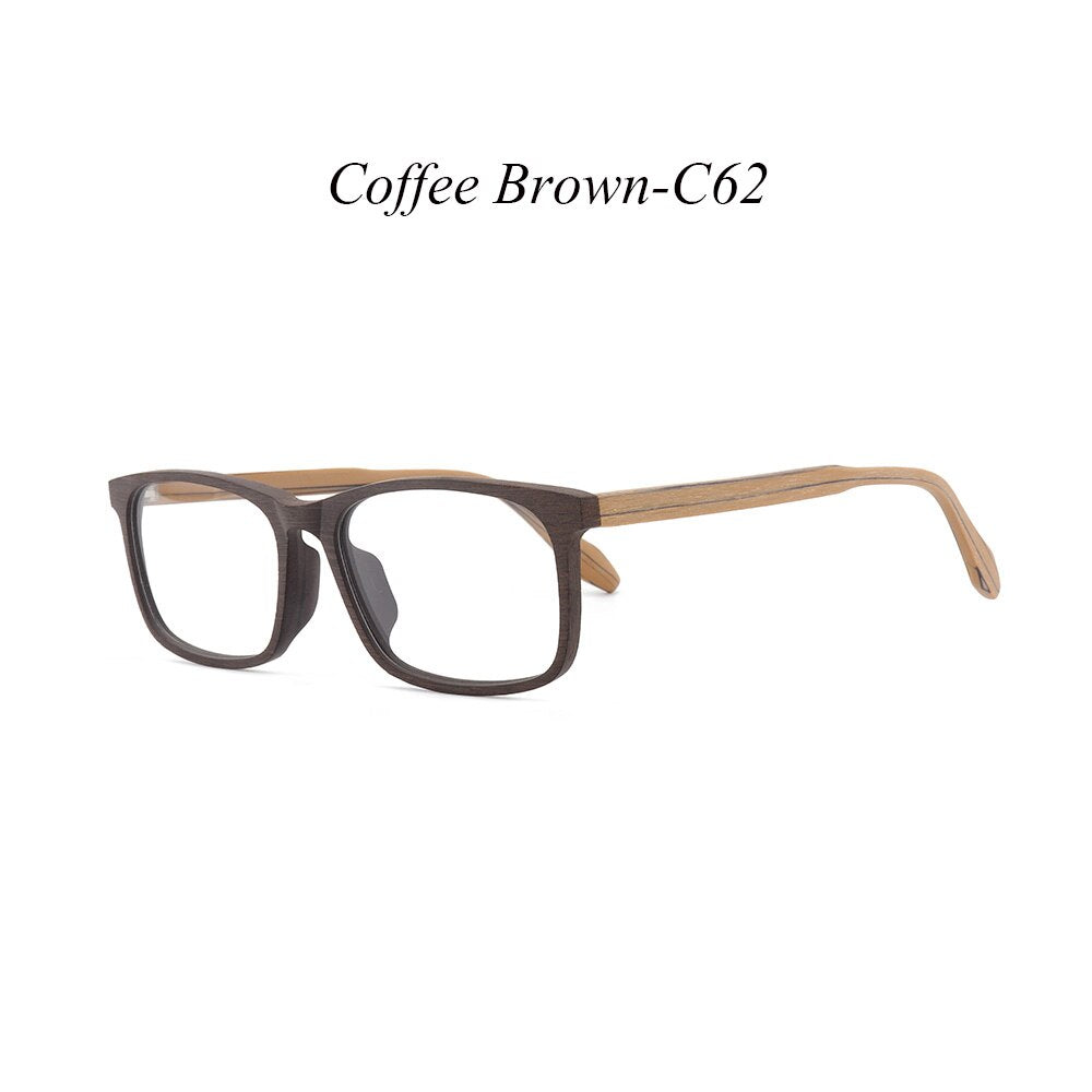 Hdcrafter Unisex Full Rim Oversized Square Wood Frame Eyeglasses 1691 Full Rim Hdcrafter Eyeglasses C62