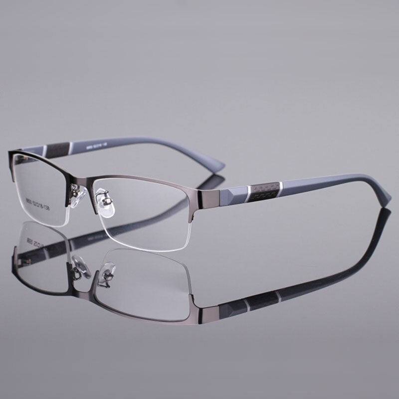 Unisex Half Rim Alloy Tr 90 Temple Eyeglasses 2531 Semi Rim Bclear gray