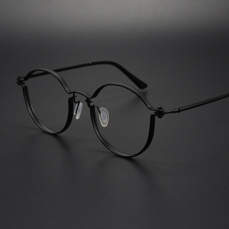 Muzz Unisex Full Rim Round Brushed Titanium Screwless Frame Eyeglasses Tav Full Rim Muzz Black