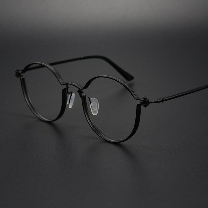 Muzz Unisex Full Rim Round Brushed Titanium Screwless Frame Eyeglasses Tav Full Rim Muzz Black