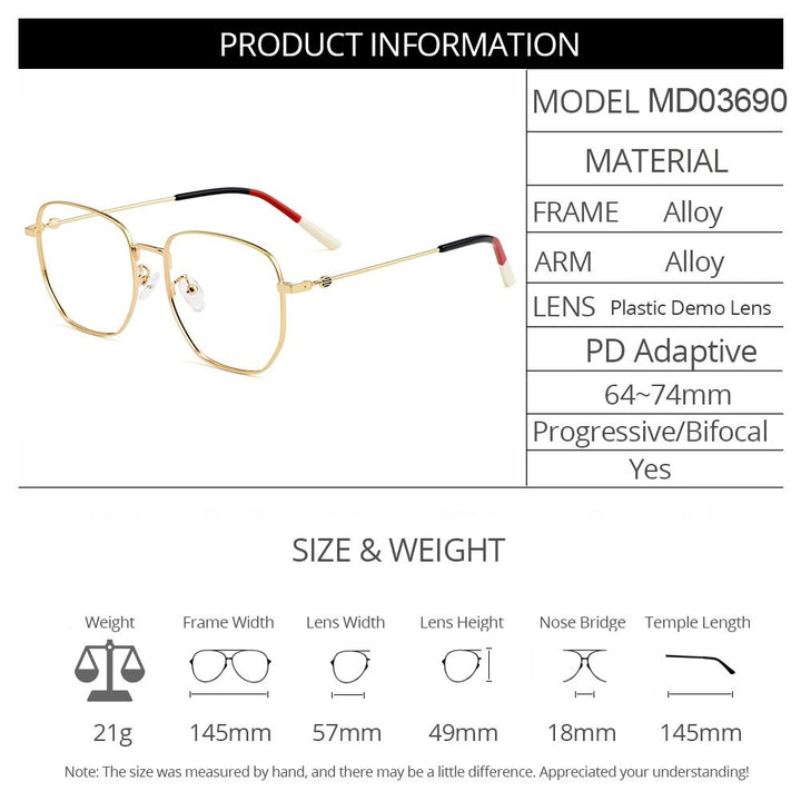 Unisex Eyeglasses Square Alloy Big Glasses Frame MD03690 Frame Gmei Optical   