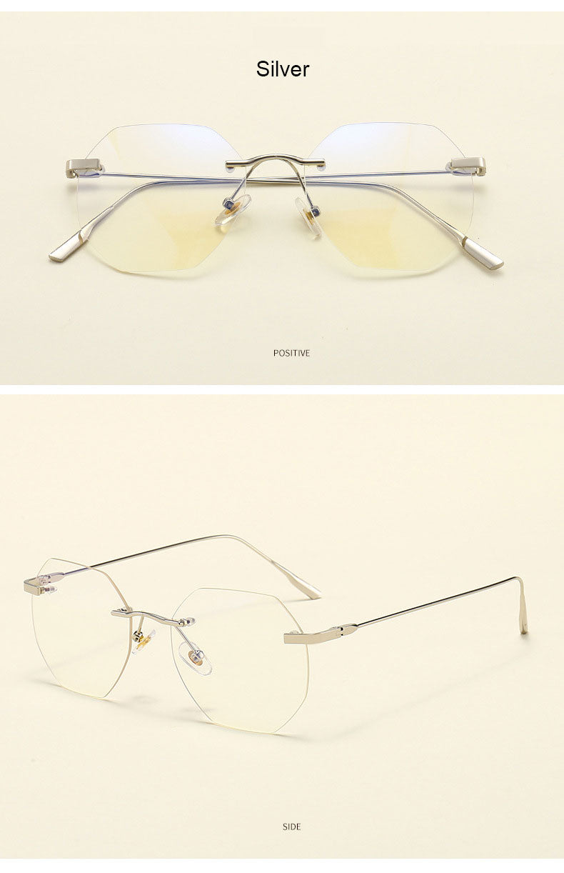 Hotony Men's Rimless Polygon Alloy Frame Spring Hinge Eyeglasses 6213 Rimless Hotony