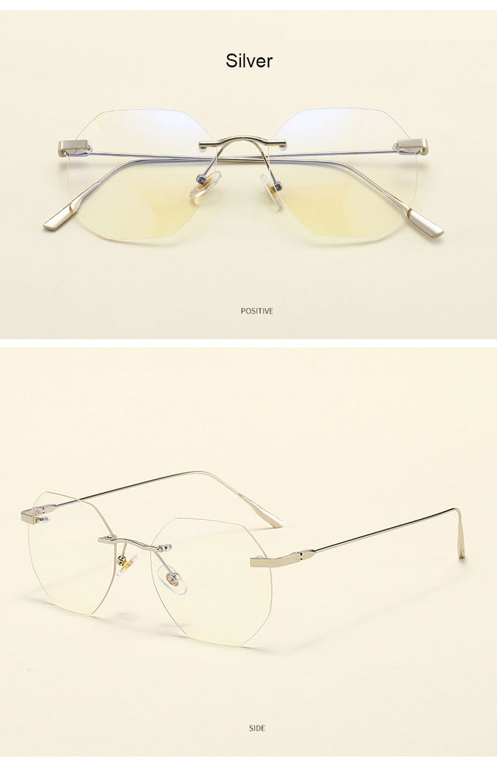Hotony Men's Rimless Polygon Alloy Frame Spring Hinge Eyeglasses 6213 Rimless Hotony