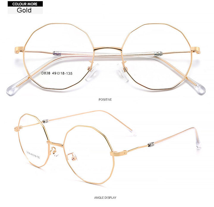 Hotony Unisex Full Rim Polygon Round Alloy Frame Spring Hinge Eyeglasses D838 Full Rim Hotony