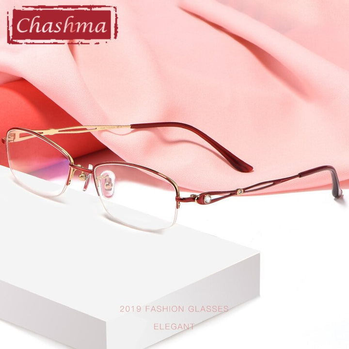 Chashma Ottica Women's Semi Rim Oval Rectangle Titanium Eyeglasses 86015 Semi Rim Chashma Ottica