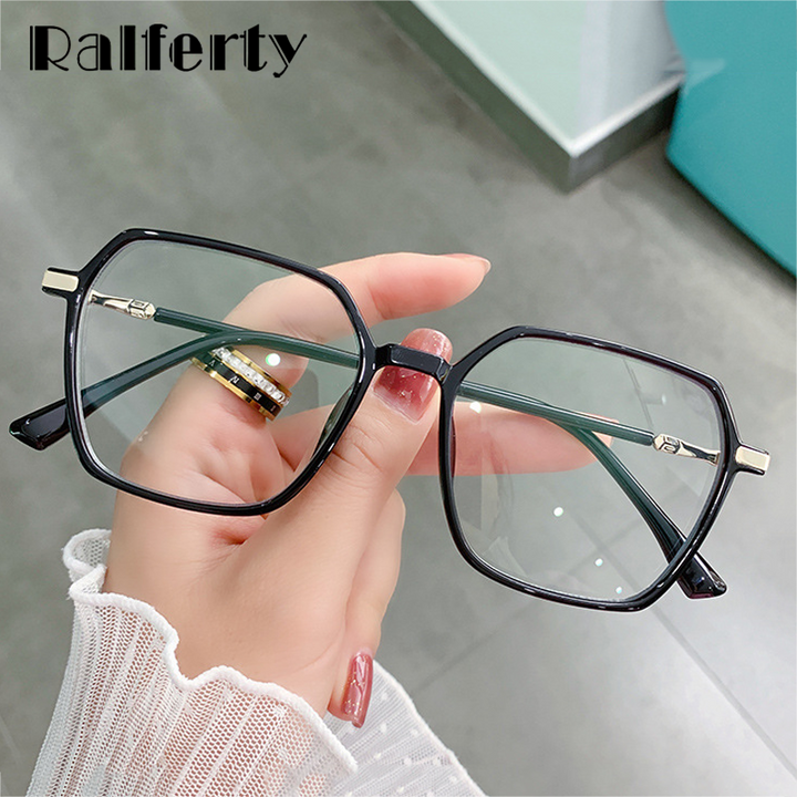 Ralferty Women's Full Rim Irregular Sqare Alloy Acetate Eyeglasses D307 Full Rim Ralferty
