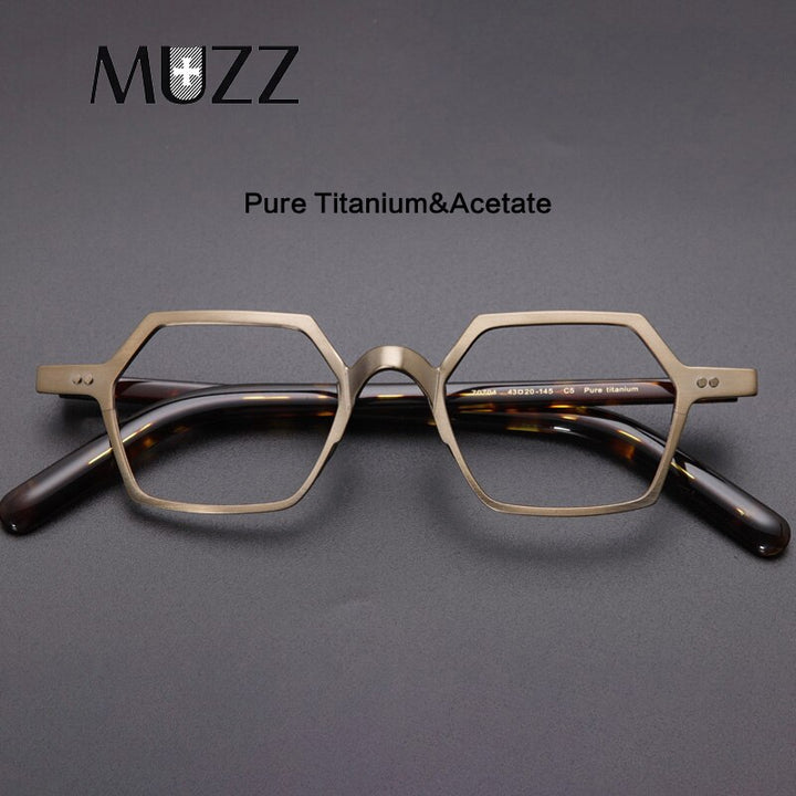 Muzz Men's Full Rim Irregular Square Brushed Titanium Acetate Frame Eyeglasses M70704 Full Rim Muzz