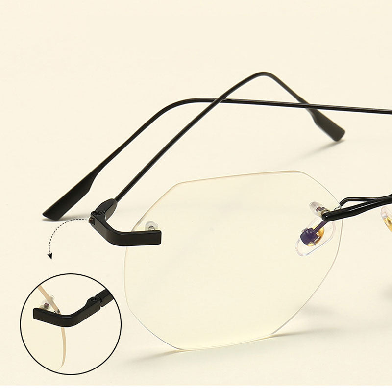 Hotony Men's Rimless Polygon Alloy Frame Spring Hinge Eyeglasses 6213 Rimless Hotony