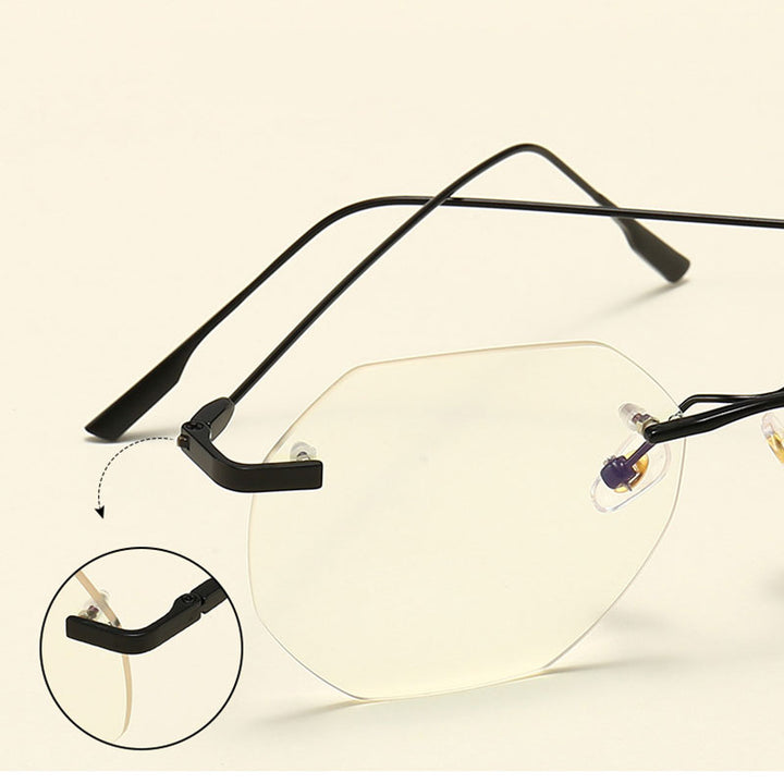 Hotony Men's Rimless Polygon Alloy Frame Spring Hinge Eyeglasses 6213 Rimless Hotony