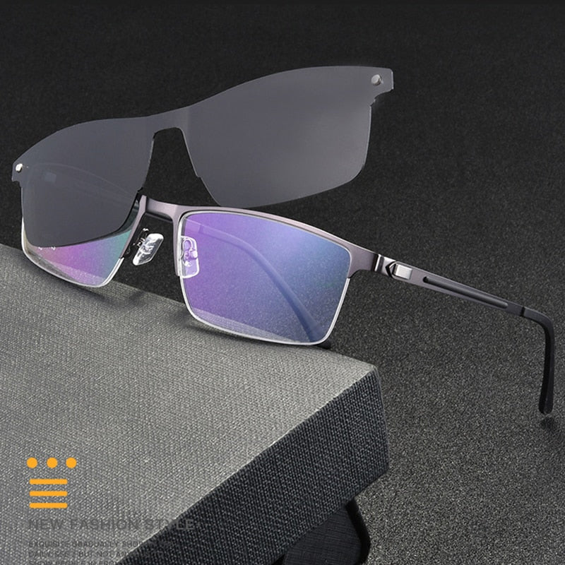 Hotochki Unisex Semi Rim Alloy Frame Clip On Sunglasses S94007 With Clip Ons Hotochki