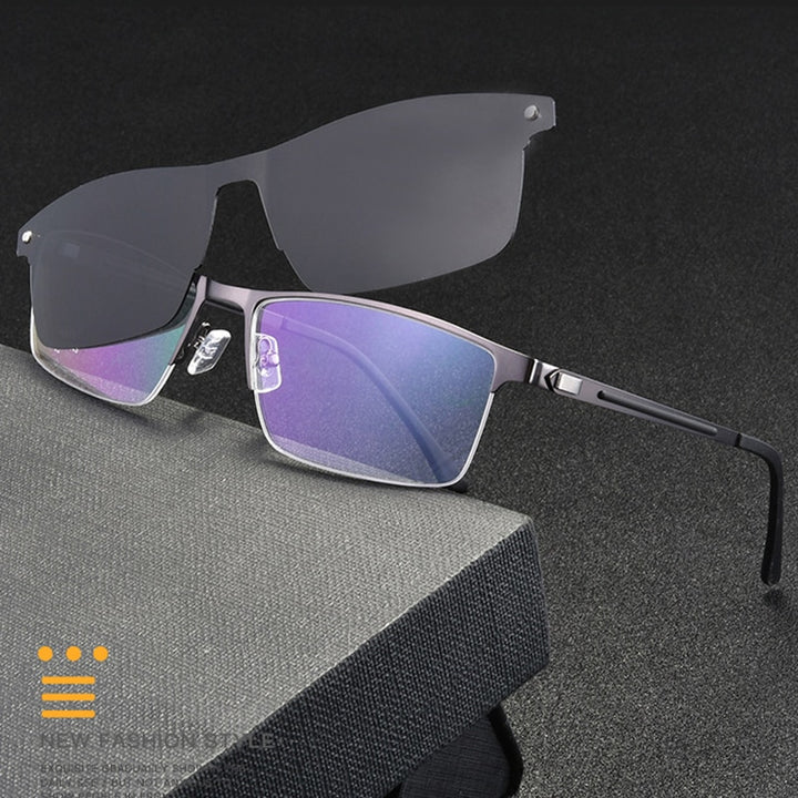 Hotochki Unisex Semi Rim Alloy Frame Clip On Sunglasses S94007 With Clip Ons Hotochki