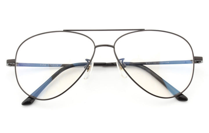 Muzz Unisex Full Rim Round Pilot Double Bridge Titanium Frame Eyeglasses L8361 Full Rim Muzz Black