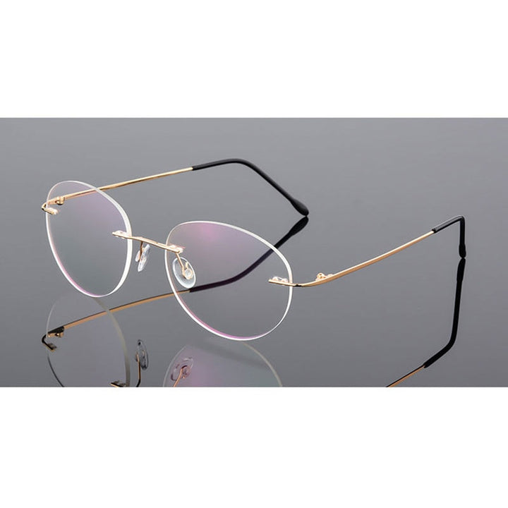 Handoer Unisex Rimless Customized Shaped Lenses 862 Alloy Eyeglasses Rimless Handoer Gold