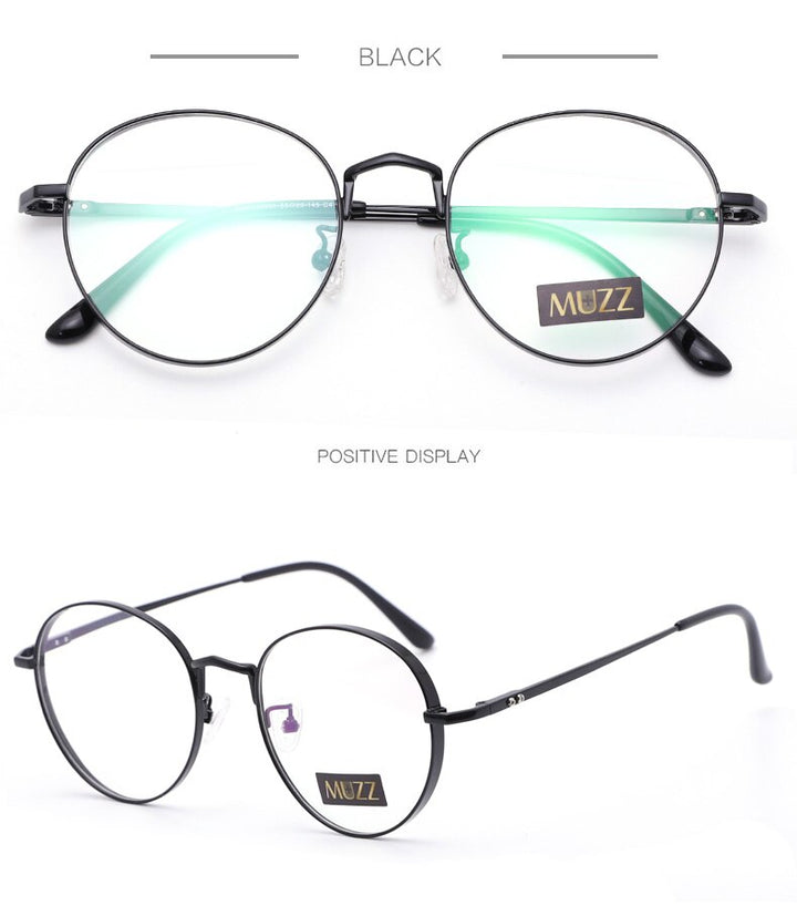 Muzz Unisex Full Rim Round Titanium Frame Eyeglasses 3388 Full Rim Muzz BLACK
