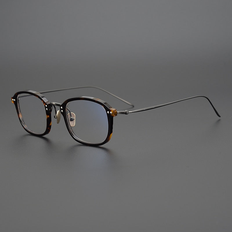 Gatenac Unisex Full Rim Square Acetate Titanium Frame Eyeglasses Gxyj330 Full Rim Gatenac