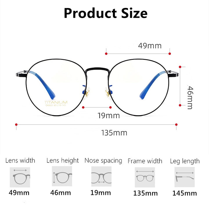 Yimaruili Unisex Full Rim Round Titanium Frame Eyeglasses CK803 Full Rim Yimaruili Eyeglasses