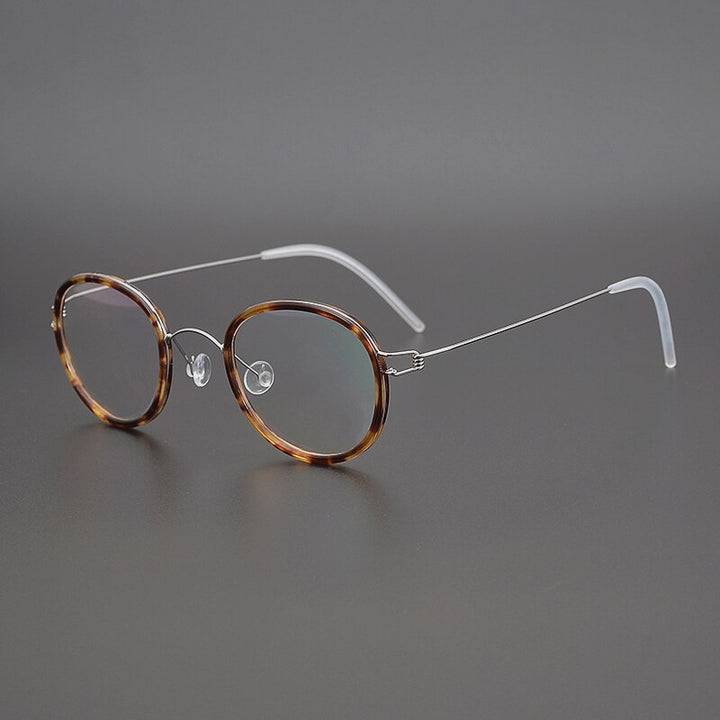 Gatenac Unisex Full Rim Round Screwless Titanium Frame Eyeglasses Gxyj267 Full Rim Gatenac Tortoise-Sliver