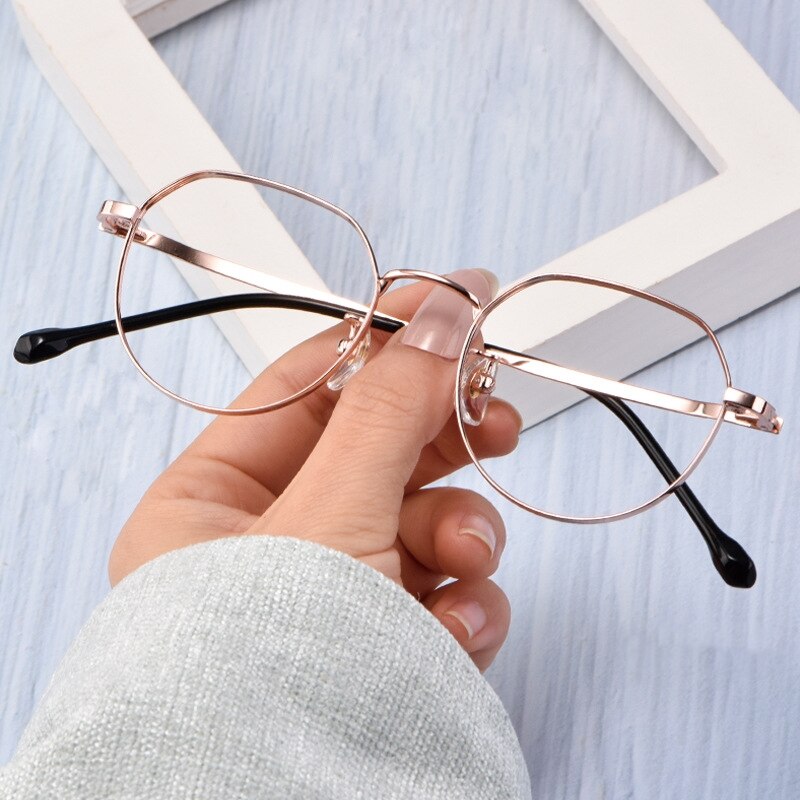 Yimaruili Unisex Full Rim Titanium Polygon Frame Eyeglasses T3519 Full Rim Yimaruili Eyeglasses Black Rose Gold