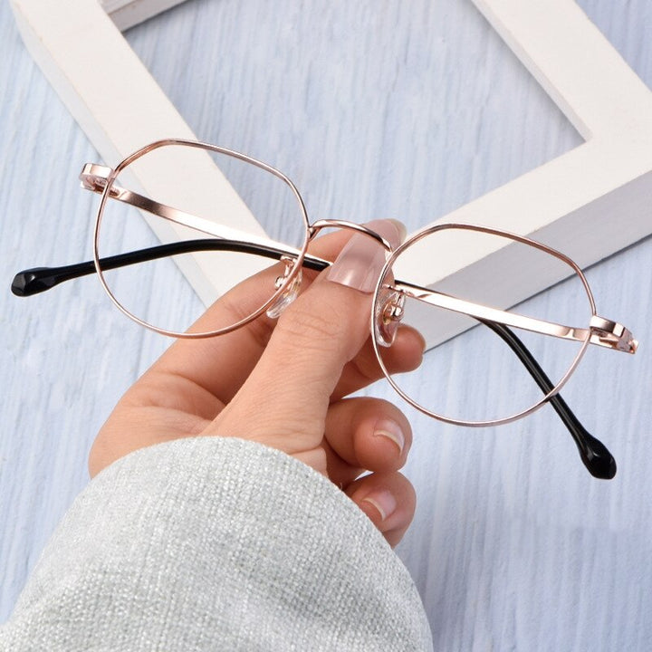 Yimaruili Unisex Full Rim Titanium Polygon Frame Eyeglasses T3519 Full Rim Yimaruili Eyeglasses Black Rose Gold