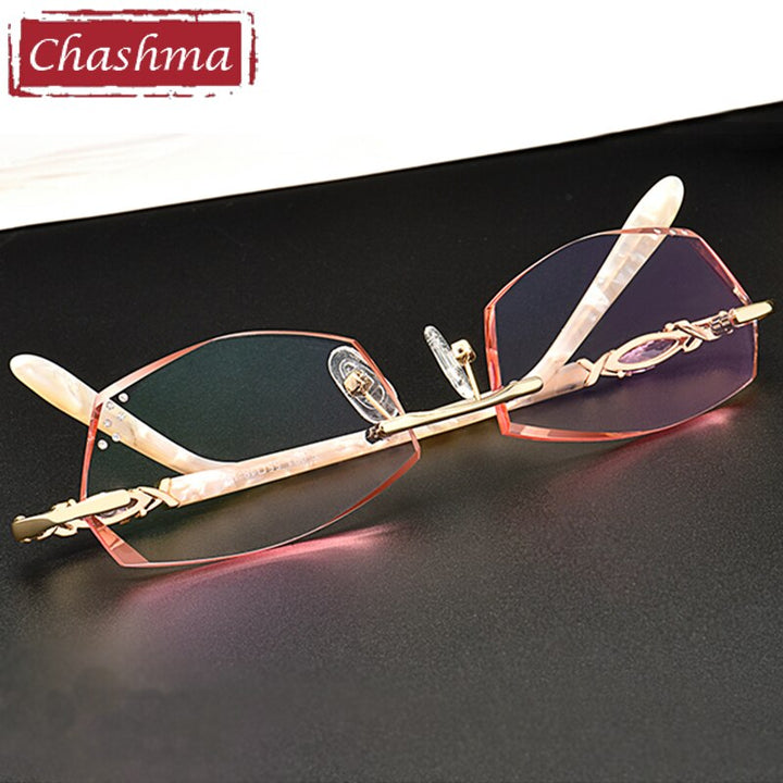 Women's Rimless Diamond Cut Titanium Frame Eyeglasses 031 Rimless Chashma   