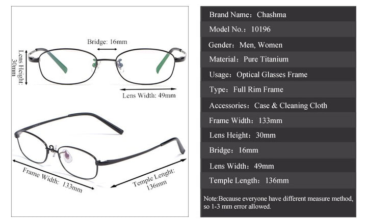 Chashma Ochki Unisex Full Rim Square Titanium Eyeglasses 10196 Full Rim Chashma Ochki