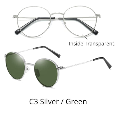 Ralferty Men Women's Glasses 2 In 1 Clip On Glasses Kit Round Magnet Sunglasses Anti Uva Uvb Metal Eyeglass Frame Clip On Sunglasses Ralferty C3 Silver - Green  